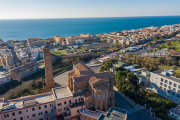 Fototapeta na wymiar aerial view of the church of santa teresa in anzio on the lazio coast