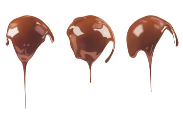 Liquid chocolate on the shape of a ball. Ganache, icing, frosting, sauce flowing down the surface of the ball. Vector 3d realistic illustration isolated on white background.