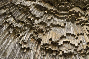 Geological formation of octagonal basalt columns in Garni Gorge called the Symphony of Stones, Garni, Armenia