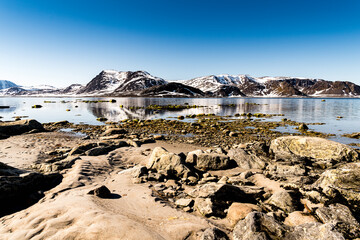 Beautiful landscape of the Amsterdam Island, a small island near the  coast of West-Spitsbergen