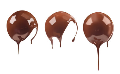 Melted chocolate coating a spherical shape. Sweet dark liquid chocolate flowing down. Ganache, icing, frosting, sauce. Vector 3d realistic illustration isolated on white background.