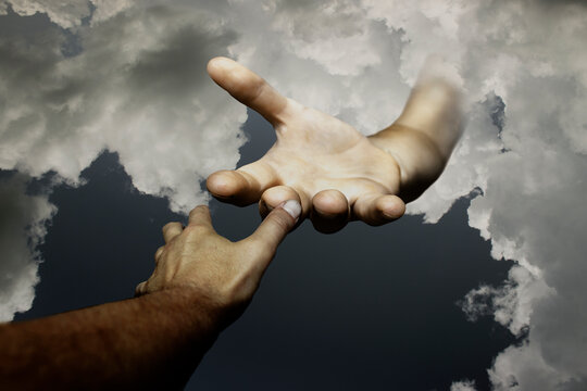 God Hand is Reaching Man Hand-Christian Concept