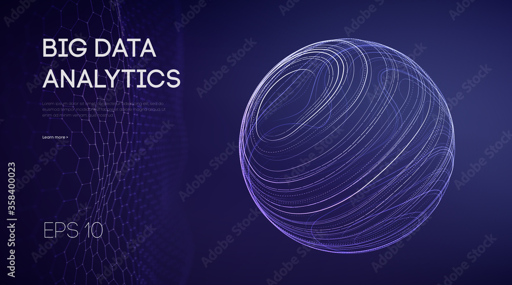 Poster artificial intelligence analytics. data technology science concept. network analysis sphere abstract