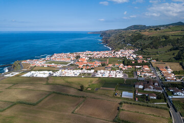 Aerial landscape in Maia city on San Miguel, Azores islands, Portugal.