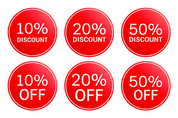 collection of 10% 20% 50% off discount sale vector isolated on white background.