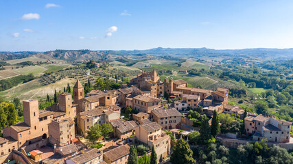 Fototapeta na wymiar aerial view of the medieval town of Colle di Certaldo birthplace of Giovanni Boccaccio Tuscany