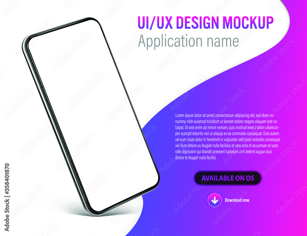Poster ui or ux smartphone mobile app template with application describtion and download link