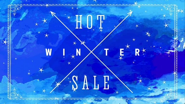 hot seasonal selling with lean white font between crossed arrows over blue scene for xmas gifts time