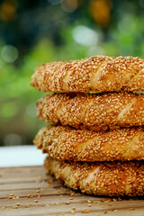 Turkish Bagel Simit with sesame, traditional pastry of Turkey