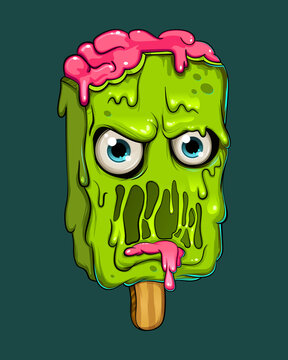 Vector creative Graffiti modern illustration cute cartoon object angry zombie ice-cream. Fasion print for t-shirt stickers, phone case. Vector illustration. EPS 10.