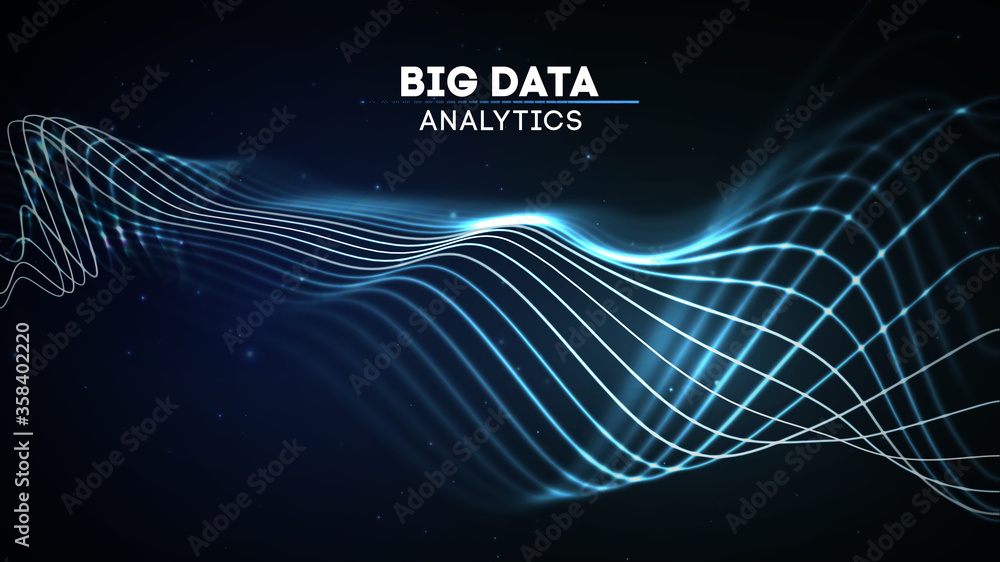 Poster big data analytics, abstract wave music background. digital sound wave abstract technology backgroun