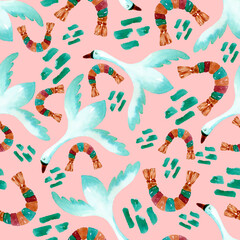 Seamless watercolor pattern with hand drawn