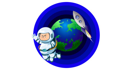 Vector illustration of an astronaut in orbit of a planet
