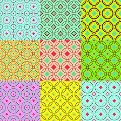 Set of geometric seamless pattern. Decorative abstract wallpaper. Collection color seamless background.