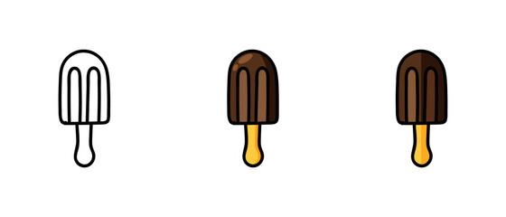 This is a set of icons with different popsicle styles. Contour and color popsicle symbols. Freehand drawing. Stylish web site solution.