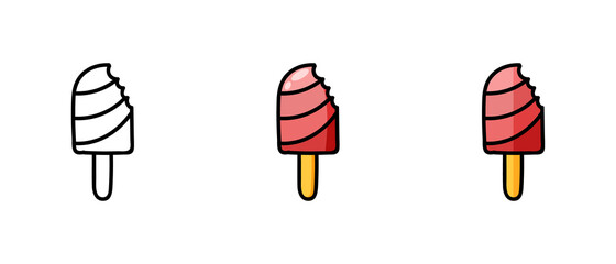This is a set of icons with different popsicle styles. Contour and color popsicle symbols. Freehand drawing. Stylish web site solution.