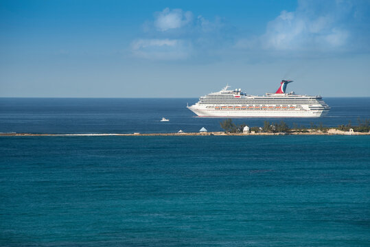 Nassau, Bahamas - March 1, 2018:  Carnival Cruise Lines Ship Departing From The Popular Destination And Tropical Port Of Nassau.