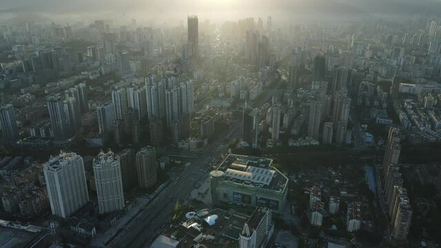 City early morning aerial photography