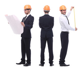 in full growth .successful architect engineer in orange helmet.