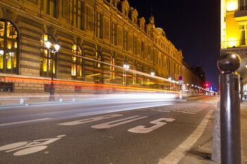 Fototapeta na wymiar Traffic light trails on the Rue de Rivoli Paris