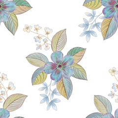 Seamless floral pattern on a white background. Art watercolor for design, packaging and printing. Abstract watercolor illustration for print and wallpaper.