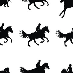 silhouettes of sports horses and riders isolated on a white seamless background