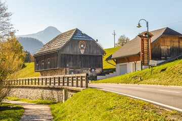 Old wooden farm architecture . Grunlesee ,Styria, Austria.. 