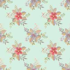 Fototapeta premium Seamless floral pattern on a gently green background. Art watercolor for design, packaging and printing. Abstract watercolor drawing.