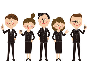 ポップな黒いスーツを着た男女が整列