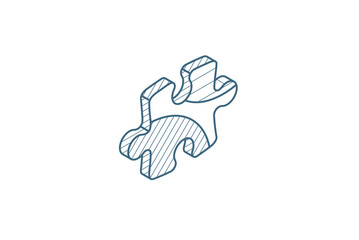 puzzle part, jigsaw piece, solution isometric icon. 3d line art technical drawing. Editable stroke vector