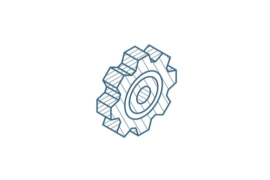 gear, mechanism isometric icon. 3d line art technical drawing. Editable stroke vector
