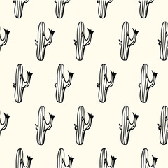  cactus seamless pattern black and white
