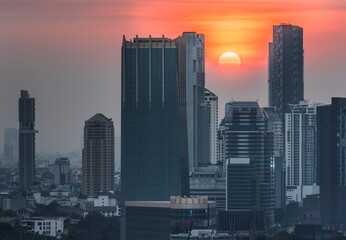 Cityscape of Bangkok, Thailand at Colorful Sunset