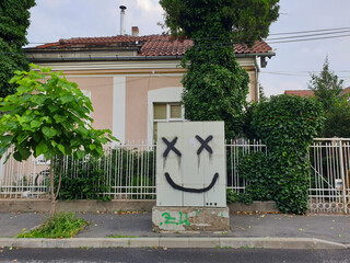 Smiley face graffiti painted art in Cluj-Napoca