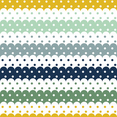 seamless wave pattern and polka dot vector illustration for gift packaging, backgrounds, fabric ornament, print, ochre khaki Navi colors, 1960s style