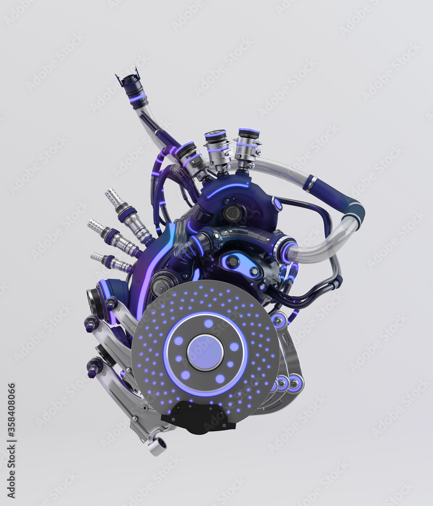 Poster futuristic artificial heart. 3d rendering of robotic heart organ on light background