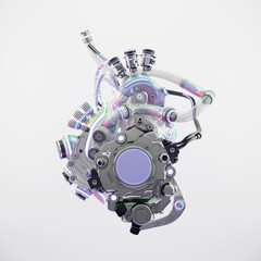 Futuristic artificial heart. 3d rendering of robotic heart organ on light background
