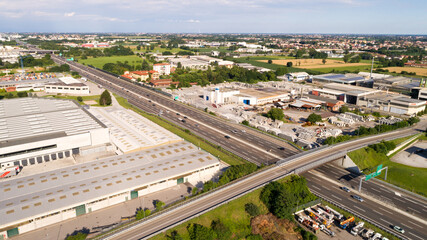 Fototapeta na wymiar Busy motorway, aerial photo taken with a drone