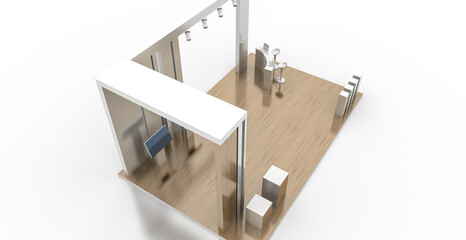 Empty exhibition booth, copy space illustration, original design 3d rendering