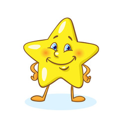Golden lucky star. In cartoon style. Isolated on white background. Vector illustration.
