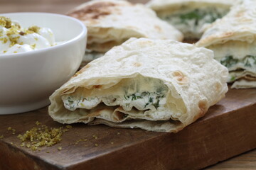 Pita bread stuffed with cottage cheese, herbs and spices