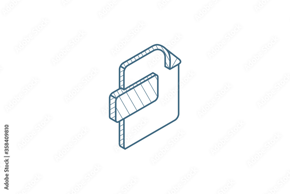 Aufkleber file format, document isometric icon. 3d line art technical drawing. editable stroke vector