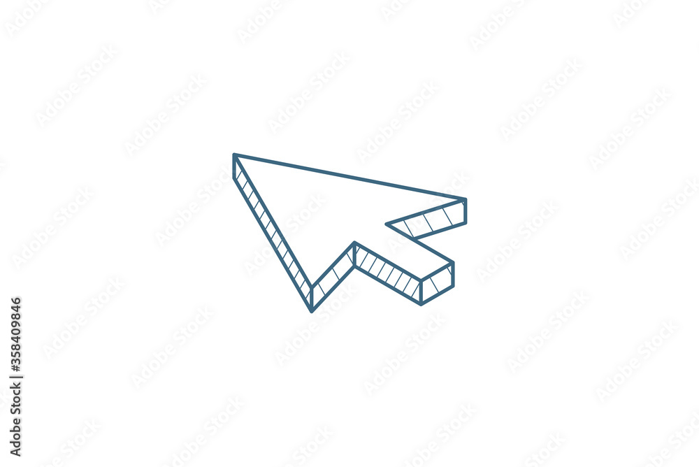 Poster cursor arrow, click isometric icon. 3d line art technical drawing. editable stroke vector