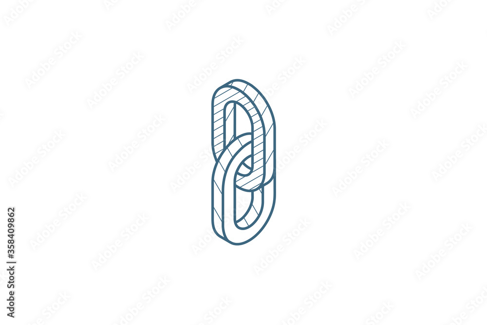 Poster internet chain link isometric icon. 3d line art technical drawing. editable stroke vector