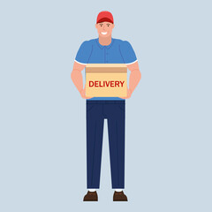 Delivery courer character man with package parcel box