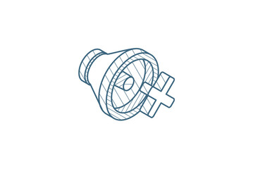 speaker, mute isometric icon. 3d line art technical drawing. Editable stroke vector