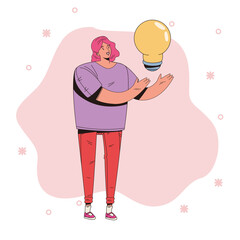 young woman with bulb avatar character