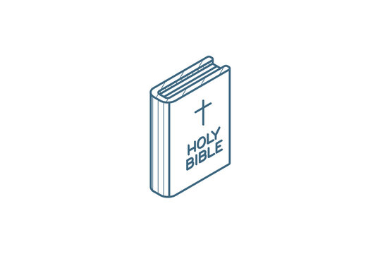 Holy Bible book isometric icon. 3d line art technical drawing. Editable stroke vector