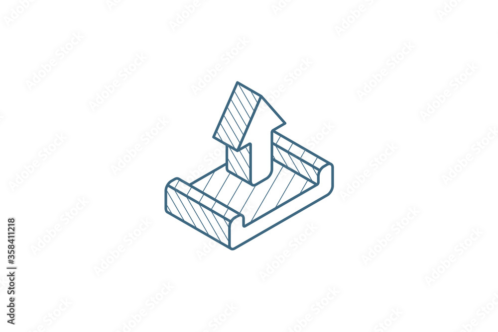 Poster unloading shipment isometric icon. 3d line art technical drawing. editable stroke vector