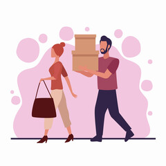 young couple in shopping day characters